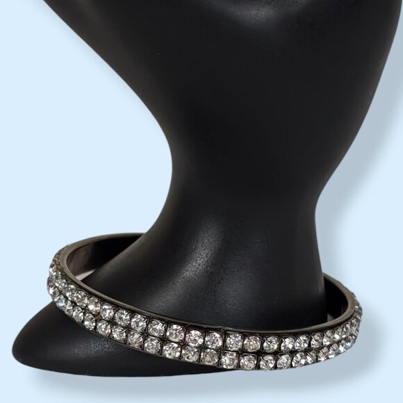 (2/$20) V. Dark Rhinestone Bangle Bracelet - Picture 2 of 5